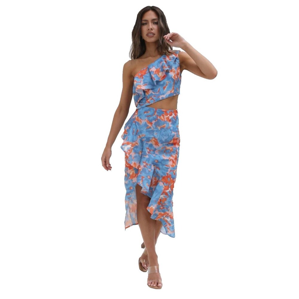 Hello Molly 2Pc Set Blue Size 4 Crop Top Midi Skirt Co Ord Vacation Wedding
